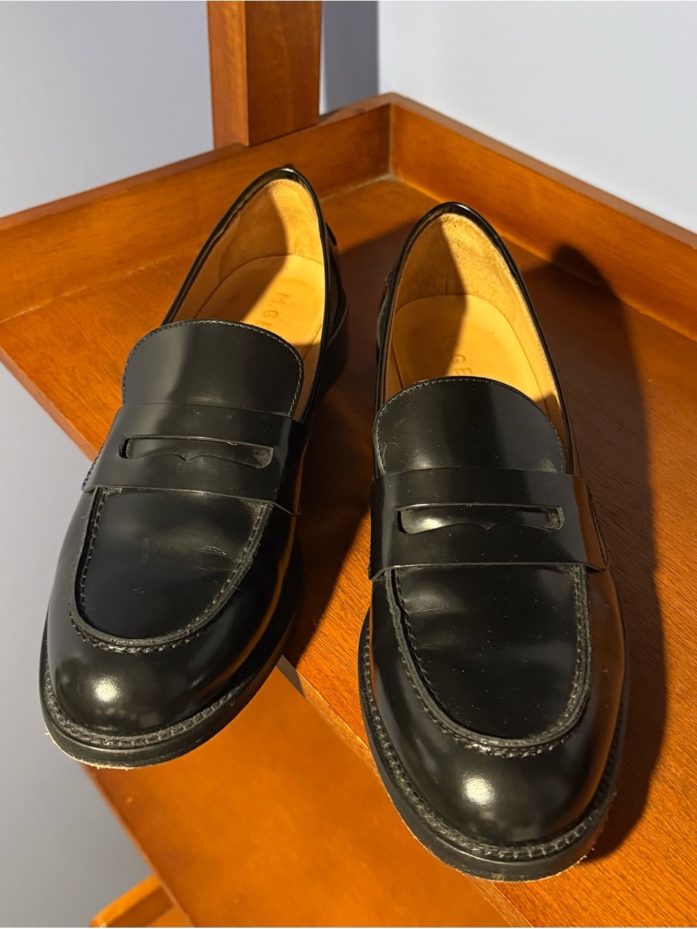 Women’s M. Gemi Black Leather Penny Loafers – Classic Slip-On Flats, like new